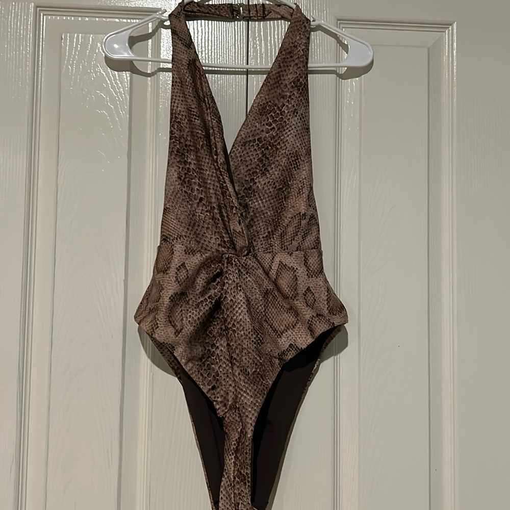 Mara Hoffman beige Gabriela snake print one piece, size XL